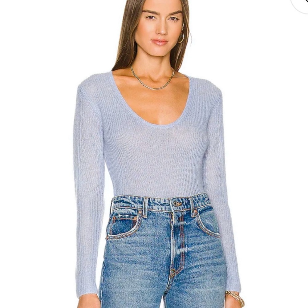 VINCE Scoop Neck Pullover Mohair Wool Sweater in Peri Blue